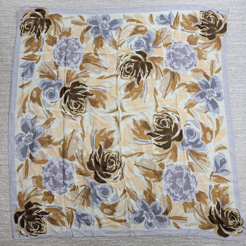 VTG Oscar de la Renta Floral Rayon Scarf Brown Square Accessory Street Japan